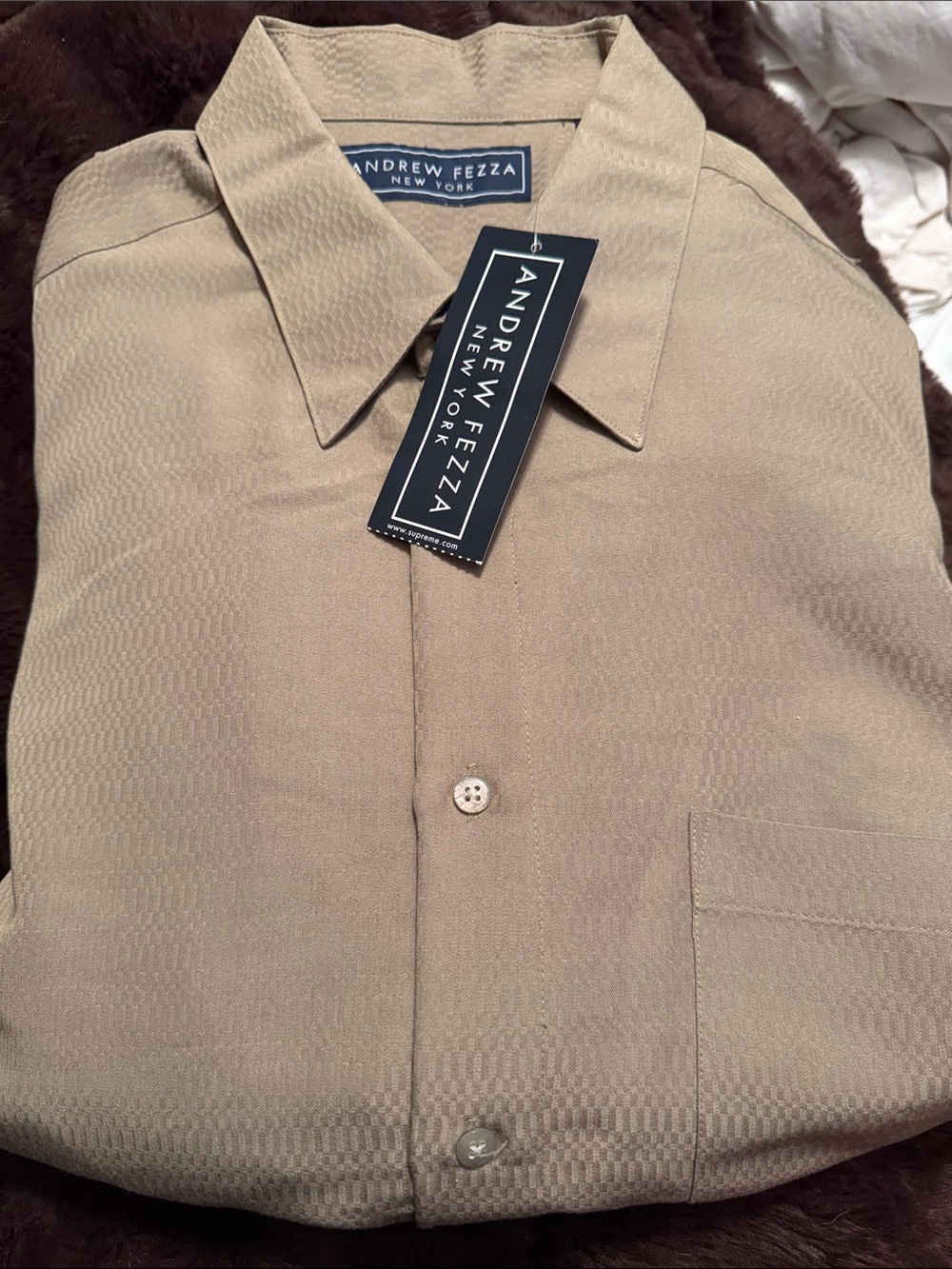 Andrew Fezza Rock Taupe short sleeve Button-Down collard Shirt size XL NWT